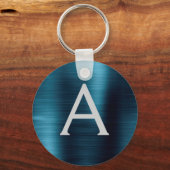 Blauw Modern Nep RVS Monogram Sleutelhanger (Voorkant)