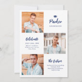 Blauw modern penseelschrift foto afstuderen kaart (Achterkant)