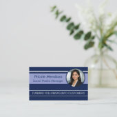 Blauw Modern Professioneel Aangepaste Foto & QR-co Visitekaartje (Staand voorkant)