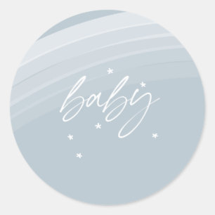 Blauw Modern Regenboog en sterren Wit Baby shower Ronde Sticker