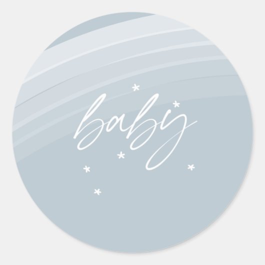 Blauw Modern Regenboog en sterren Wit Baby shower Ronde Sticker (Voorkant)