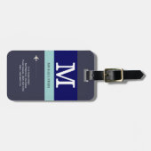 Blauw & modern reismonogram bagagelabel (Voorkant horizontaal)