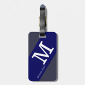 Blauw & modern reismonogram bagagelabel (Achterkant verticaal)