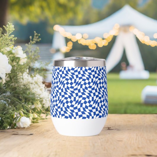 Blauw modern retro spiraal geruit (Bruiloft (Gedraaid) )