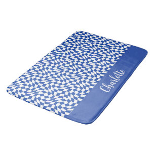 Blauw modern retro spiraal geruit aangepaste naam badmat