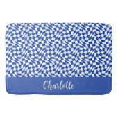 Blauw modern retro spiraal geruit aangepaste naam badmat (Voorkant)
