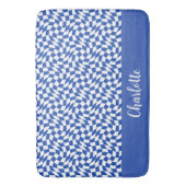 Blauw modern retro spiraal geruit aangepaste naam badmat (Voorkant Verticaal)