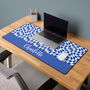 Blauw modern retro spiraal geruit aangepaste naam bureaumat