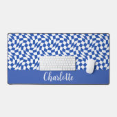 Blauw modern retro spiraal geruit aangepaste naam bureaumat (Keyboard & Muis)
