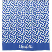 Blauw modern retro spiraal geruit aangepaste naam douchegordijn (Voorkant)