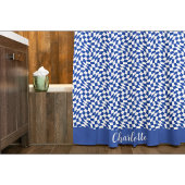 Blauw modern retro spiraal geruit aangepaste naam douchegordijn