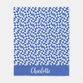 Blauw modern retro spiraal geruit aangepaste naam fleece deken (Voorkant)