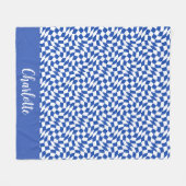 Blauw modern retro spiraal geruit aangepaste naam fleece deken (Voorkant (Horizontaal))