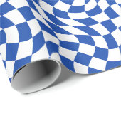 Blauw modern retro spiraal geruit cadeaupapier (Rol Hoek)