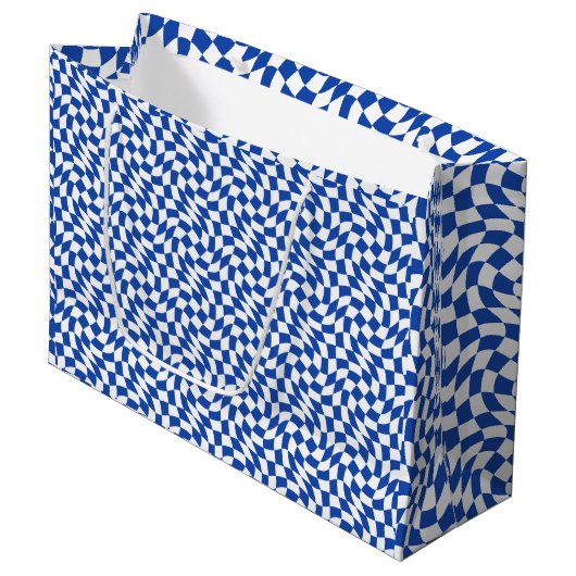 Blauw modern retro spiraal geruit groot cadeauzakje (Voorkant Gekanteld)