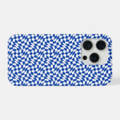 Blauw modern retro spiraal geruit iPhone hoesje (Achterkant horizontaal)