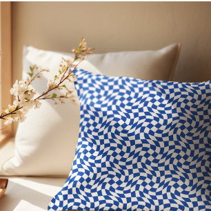 Blauw modern retro spiraal geruit kussen