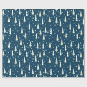 Blauw Modern Rustiek Land Kerstbomen Vakantie Cadeaupapier (Vlak)