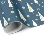 Blauw Modern Rustiek Land Kerstbomen Vakantie Cadeaupapier (Rol Hoek)