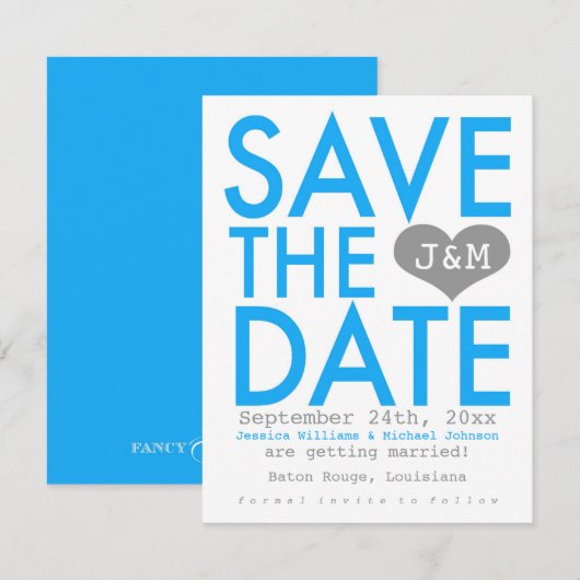Blauw Modern Save the Date (Voorkant / Achterkant)