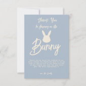 Blauw Modern Schattige Script Bunny Baby shower Bedankkaart (Voorkant)