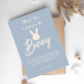 Blauw Modern Schattige Script Bunny Baby shower Bedankkaart