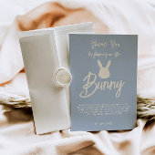 Blauw Modern Schattige Script Bunny Baby shower Bedankkaart