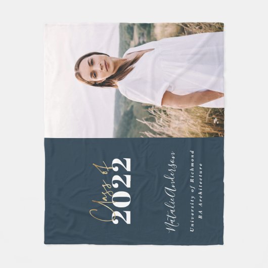 blauw modern script afstudeerder multi-fotoreklass fleece deken (Voorkant)