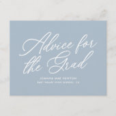 Blauw modern script afstuderen advieskaart (Voorkant)