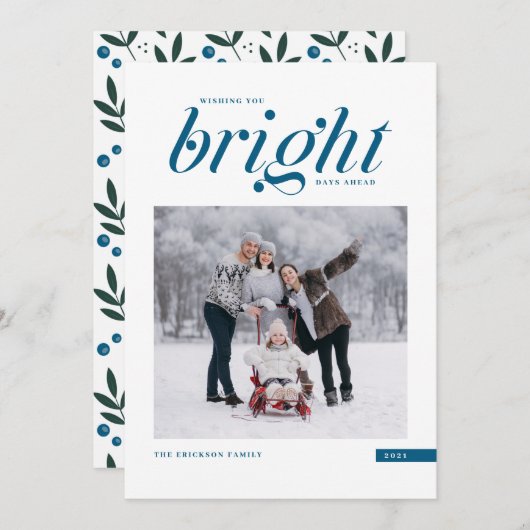 Blauw modern script, Bright dagen vóór foto Feestdagenkaart (Voorkant / Achterkant)