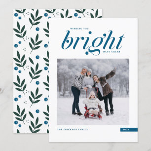 Blauw modern script, Bright dagen vóór foto Feestdagenkaart