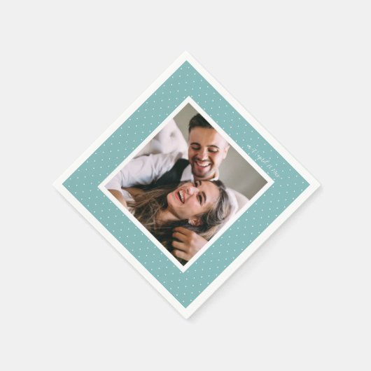 Blauw Modern Script en Chic Stippen Trouwfoto Servetten (Hoek)