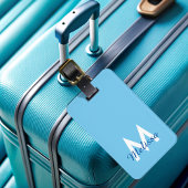 Blauw Modern Script Girly Monogram Naam Bagagelabel