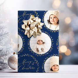 Blauw modern script Prettig kerstfeest Familie 6 f Cadeaupapier
