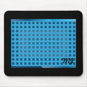 Blauw Modern Squares met Initialen Muismat