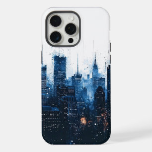 Blauw modern stadsgezicht iPhone 15 pro max case