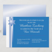 Blauw Modern Star Bar Mitzvah Kaart (Voorkant / Achterkant)