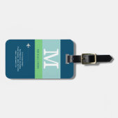 Blauw Modern Travel Monogram Bagagelabel (Voorkant horizontaal)