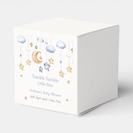 Blauw Modern Twinkle Twinkle Baby shower Bedankdoosjes (Achterkant)