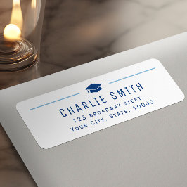 Blauw Modern Typografie Afstuderen Retouradres Etiket