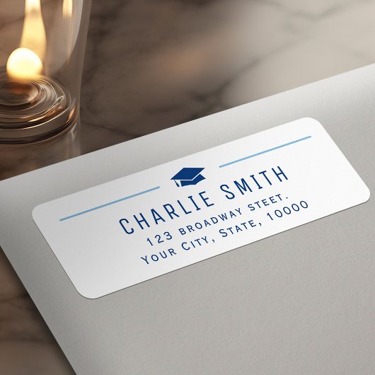 Blauw Modern Typografie Afstuderen Retouradres Etiket