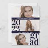 Blauw, modern, uniek Afstuderen met drie panelfoto Kaart (Voorkant)