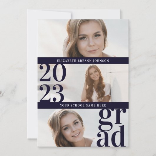 Blauw, modern, uniek Afstuderen met drie panelfoto Kaart (Voorkant)