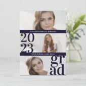 Blauw, modern, uniek Afstuderen met drie panelfoto Kaart (Staand voorkant)