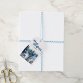 Blauw Modern Vrolijk Kerstbomen bos regenherten Cadeaulabel (Met Touw)