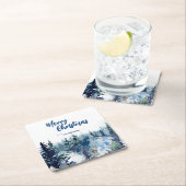 Blauw Modern Vrolijk Kerstbomen bos regenherten Kartonnen Onderzetters (Insitu)