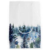 Blauw Modern Vrolijk Kerstbomen bos regenherten Medium Cadeauzakje (Achterkant)