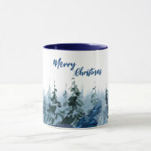 Blauw Modern Vrolijk Kerstbomen bos regenherten Mok (Midden)