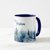 Blauw Modern Vrolijk Kerstbomen bos regenherten Mok (Voorkant rechts)