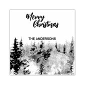 Blauw Modern Vrolijk Kerstbomen bos regenherten Rubberstempel (Afrduk)